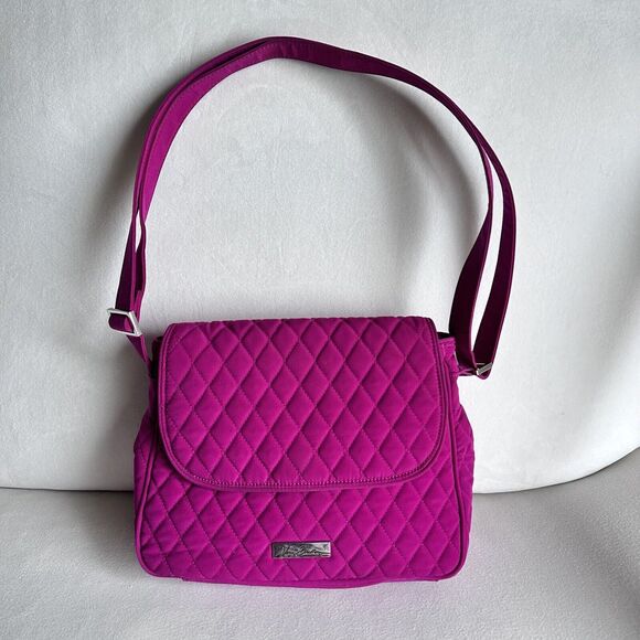Vera Bradley Handbags - VERA BRADLEY Medium Flap Crossbody Messenger Bag Fuchsia Vivid Pink Quilted Poly